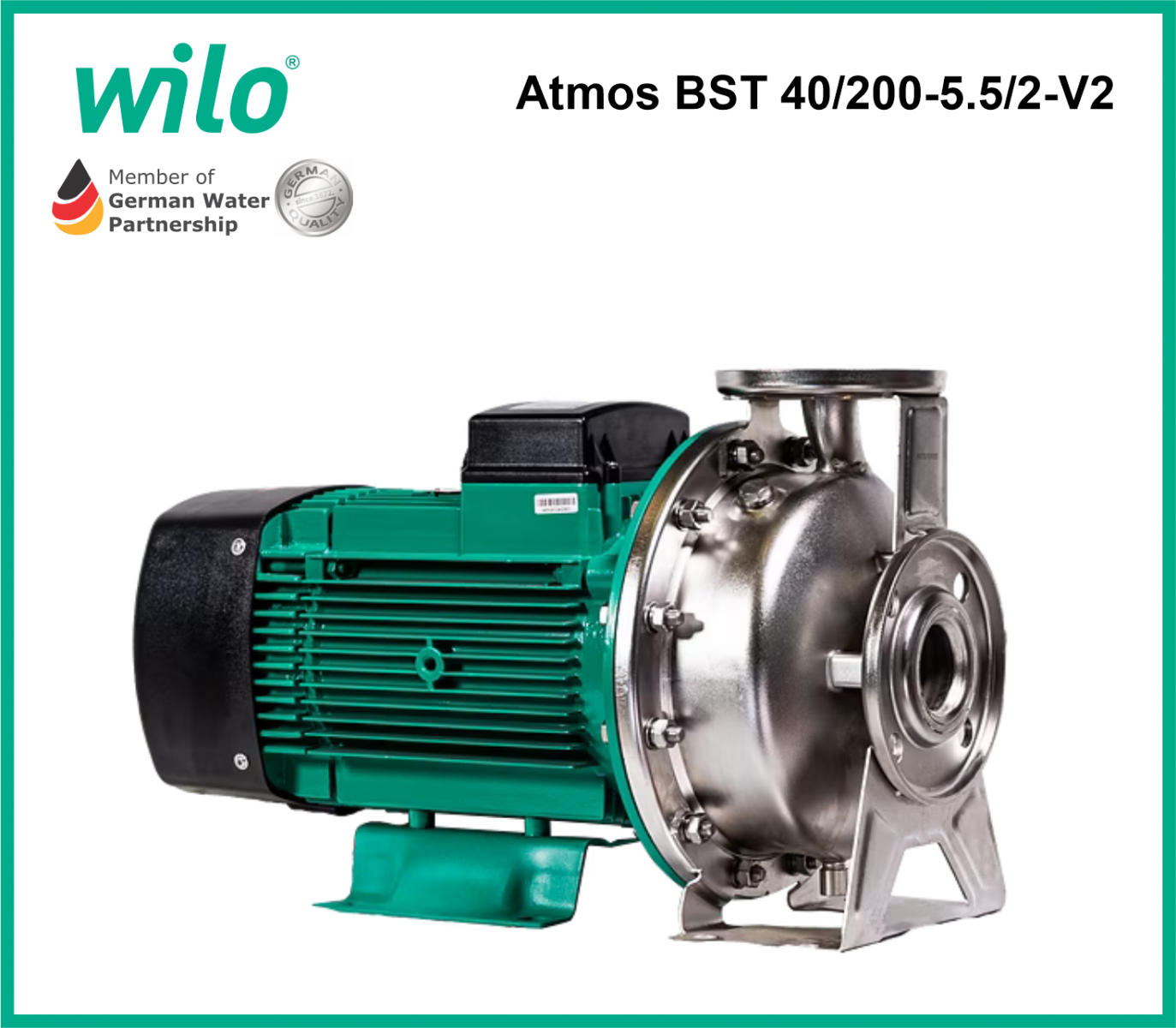 Máy Bơm Ly Tâm Trục Ngang Đầu Inox Wilo Atmos BST 40/200-5.5/2-V2