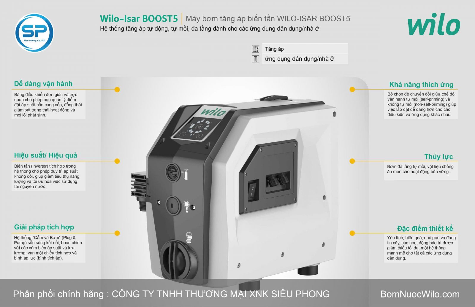 Lợi ích Máy bơm tăng áp biến tần tự động Wilo ISAR BOOST5