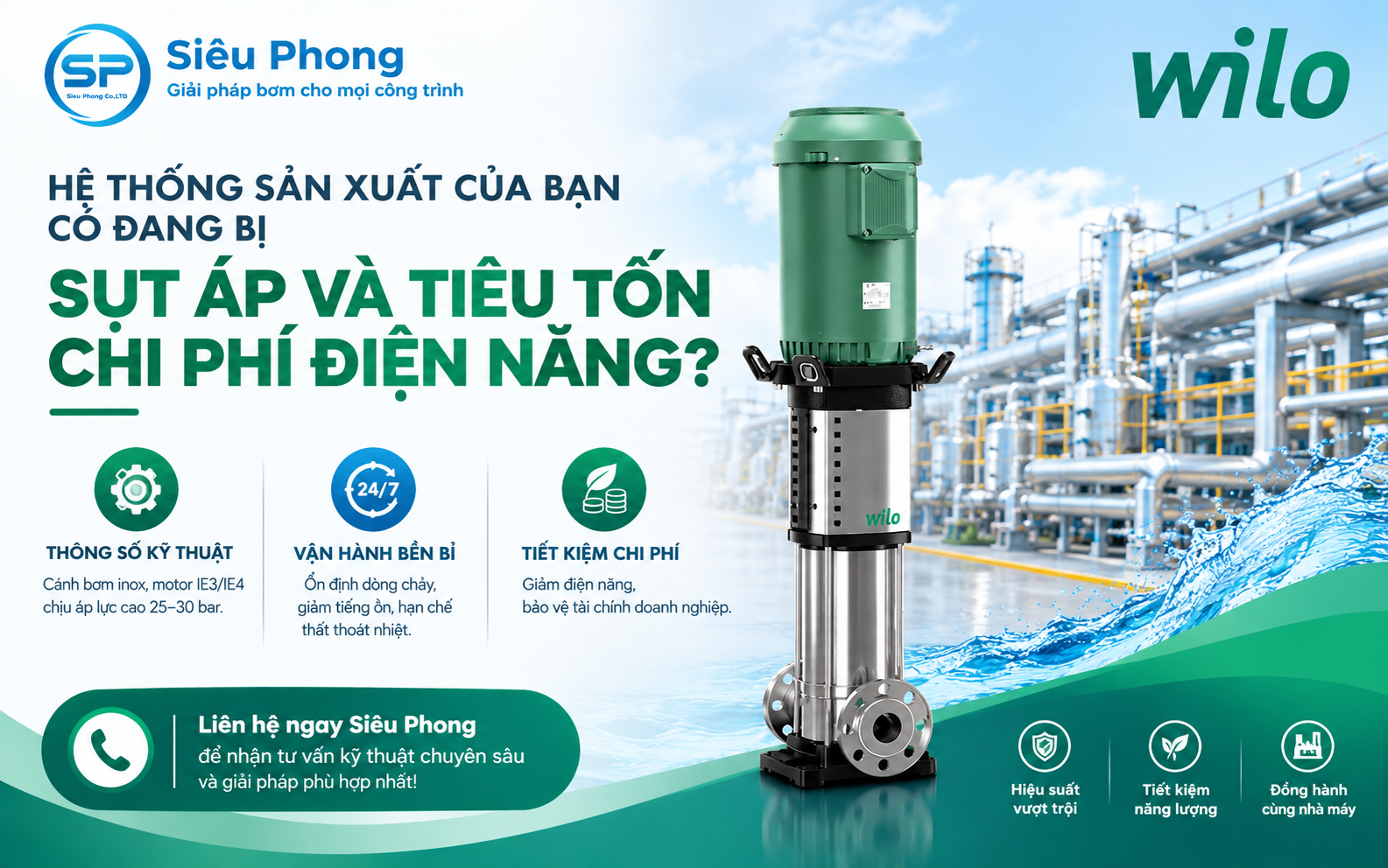 Bơm Trục Đứng Wilo: Giải Pháp Tối Ưu Áp Suất Và Lưu Lượng Cho Nhà Máy